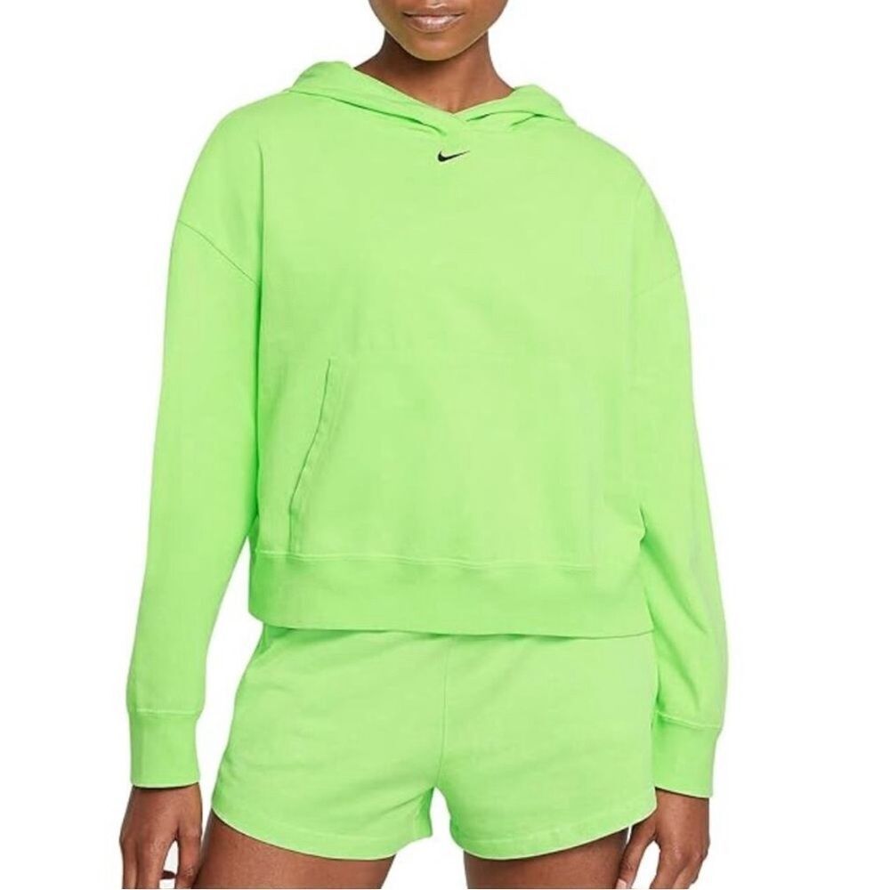 NIKE Neon Green Cropped Lightweight Hoodie & Matching Tank Top Small Acid Wash